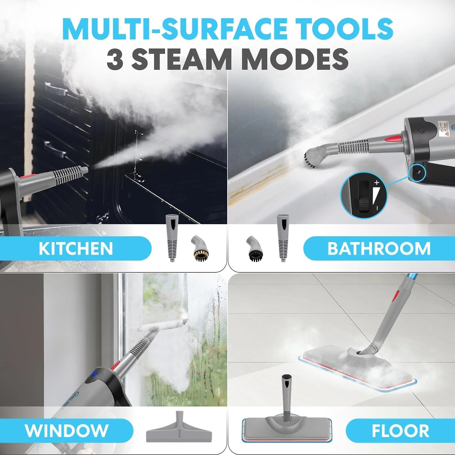 Simpli-Magic 10-in-1 Steam Mop with Detachable Handheld Steamer – Dual-Rod Design for Hardwood Floors. Grout. Walls & Tile Cleaning – Ultra Fast Heating. 3 Steam Modes. 2 Washable Pads. 16FT Cord