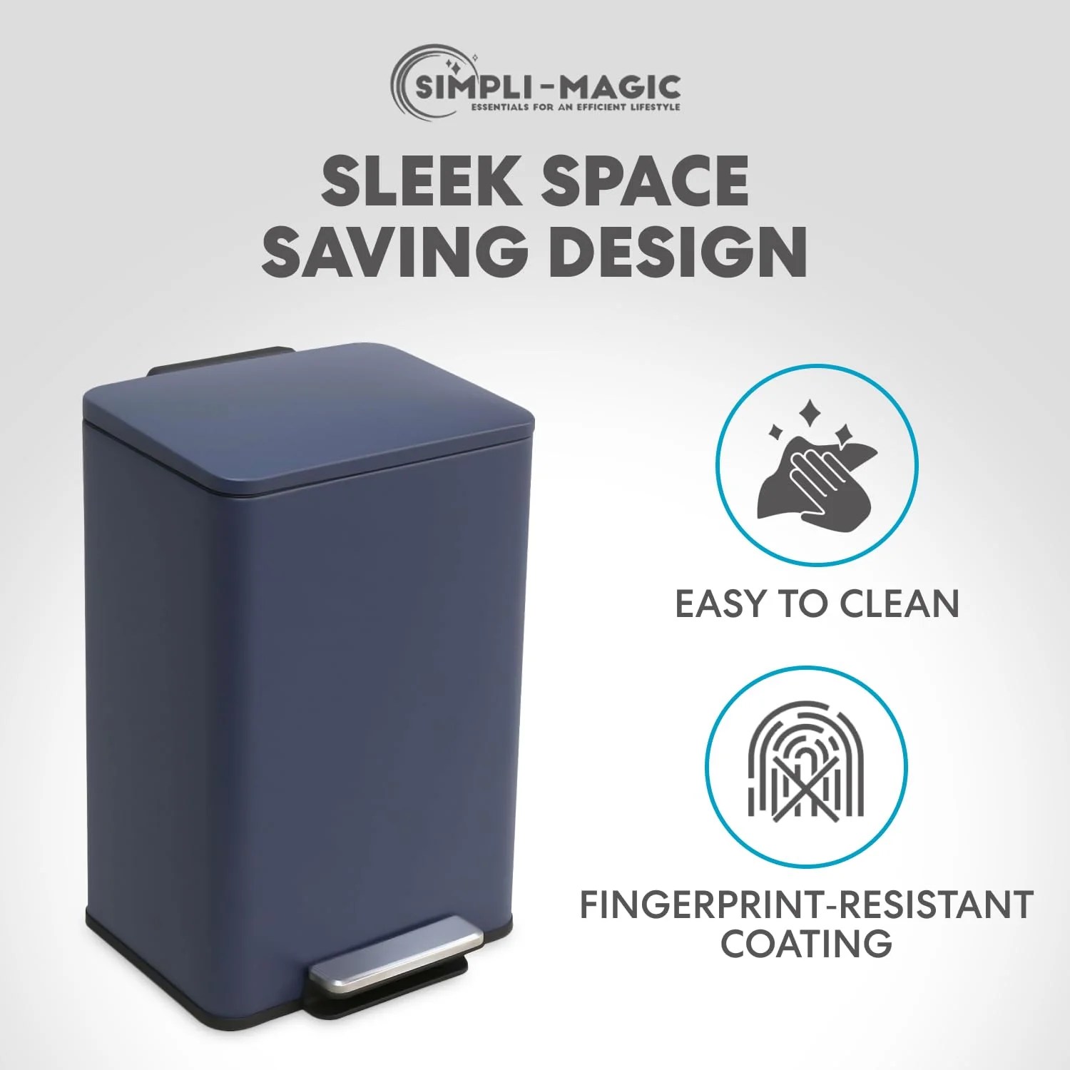 50 Liter / 13.2 Gallon Soft-Close. Smudge Resistant Trash Can with Foot Pedal and Built in Filter- Blue