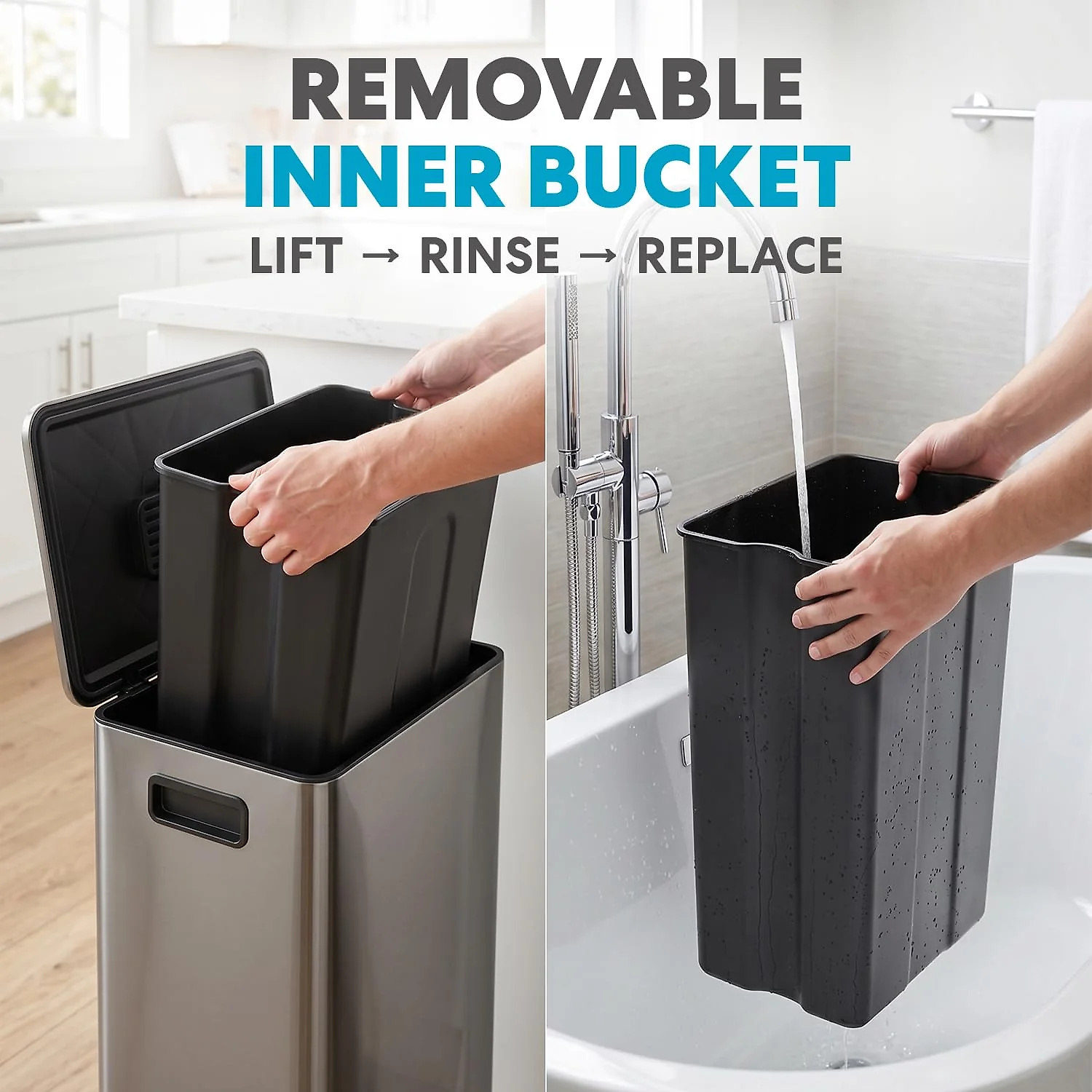 Simpli-Magic 13 Gallon / 50L Step Trash Can. Infinity Edge. Black
