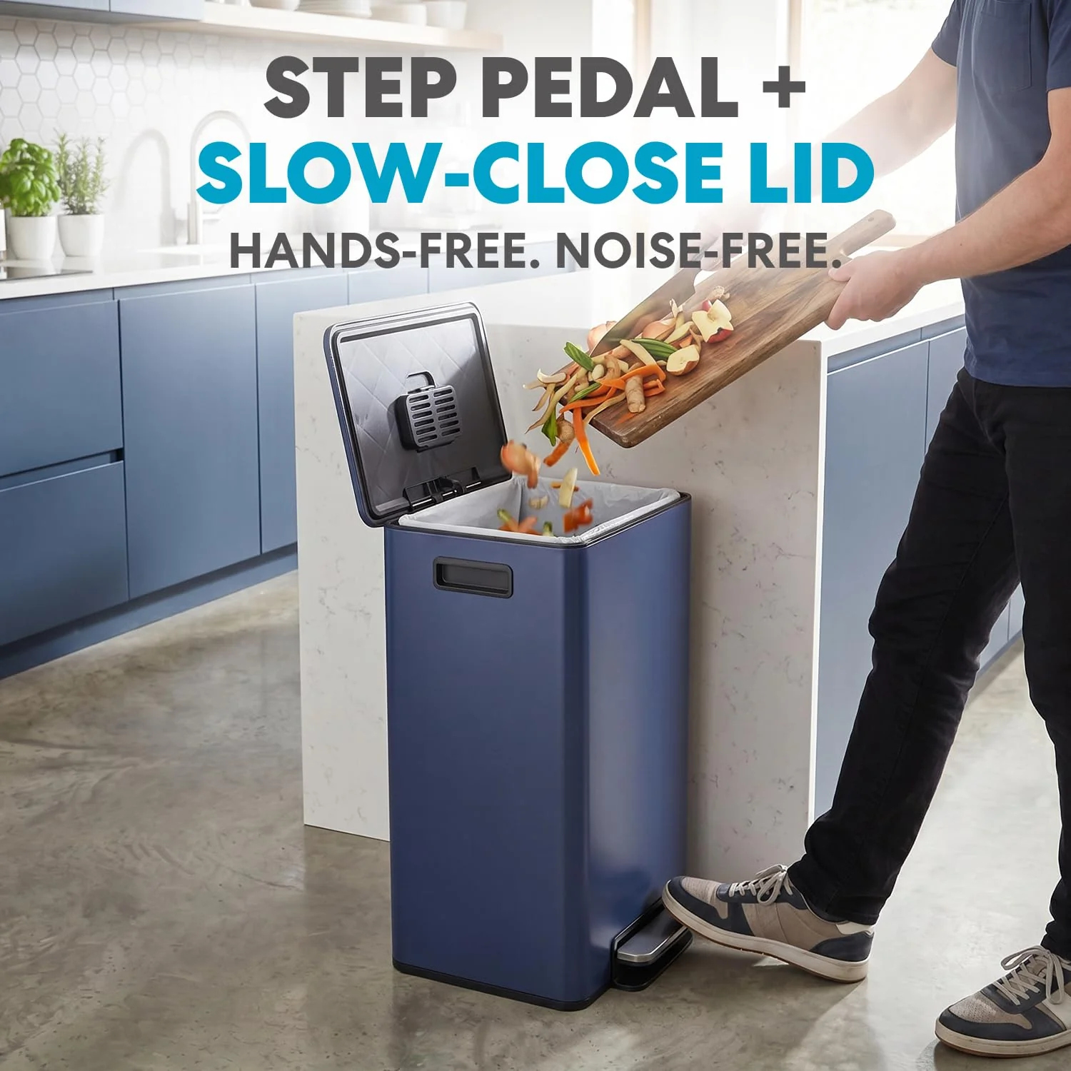 Simpli-Magic 13 Gallon / 50L Step Trash Can. Infinity Edge. Blue