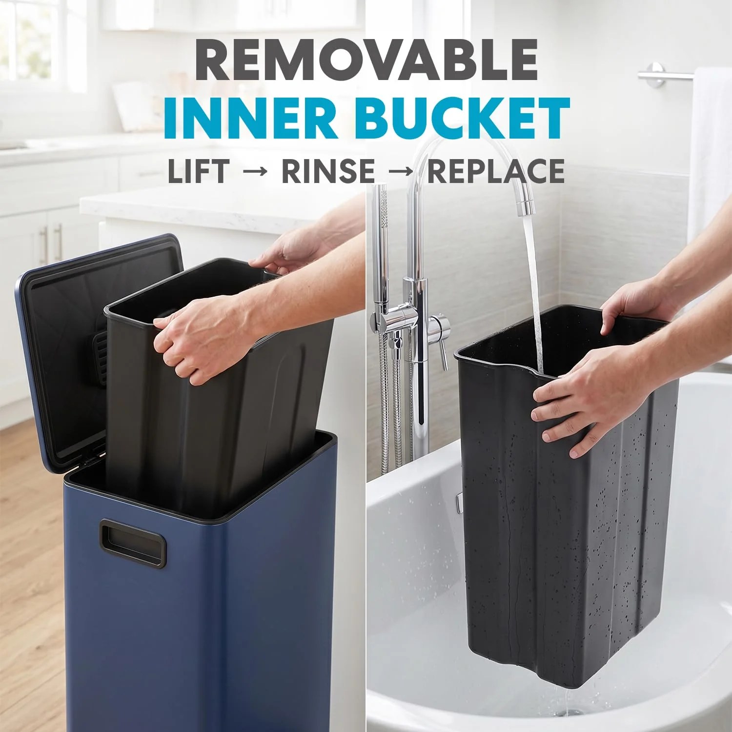 Simpli-Magic 13 Gallon / 50L Step Trash Can. Infinity Edge. Blue