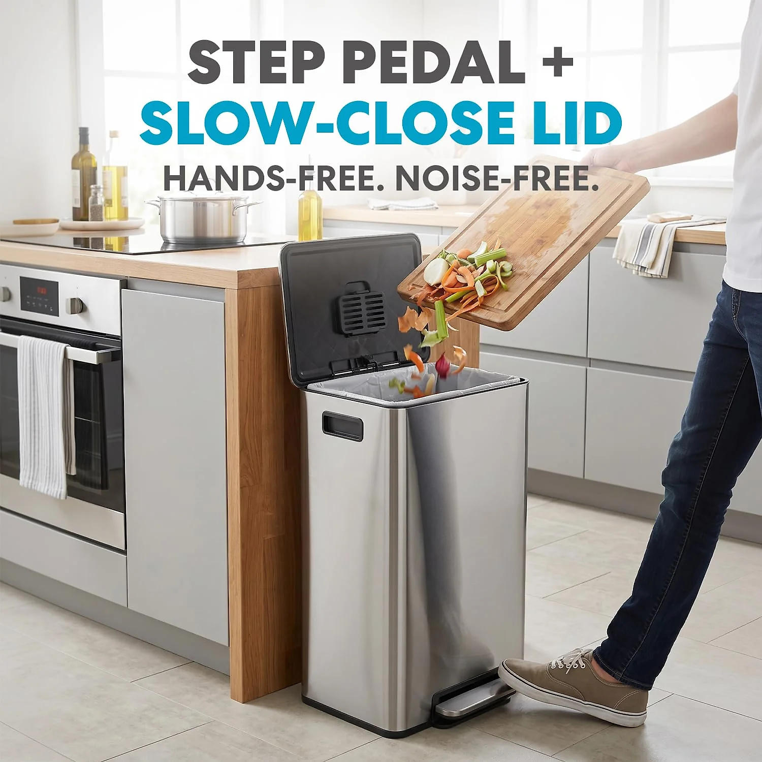 Simpli-Magic 13 Gallon / 50L Step Trash Can. Infinity Edge. Silver