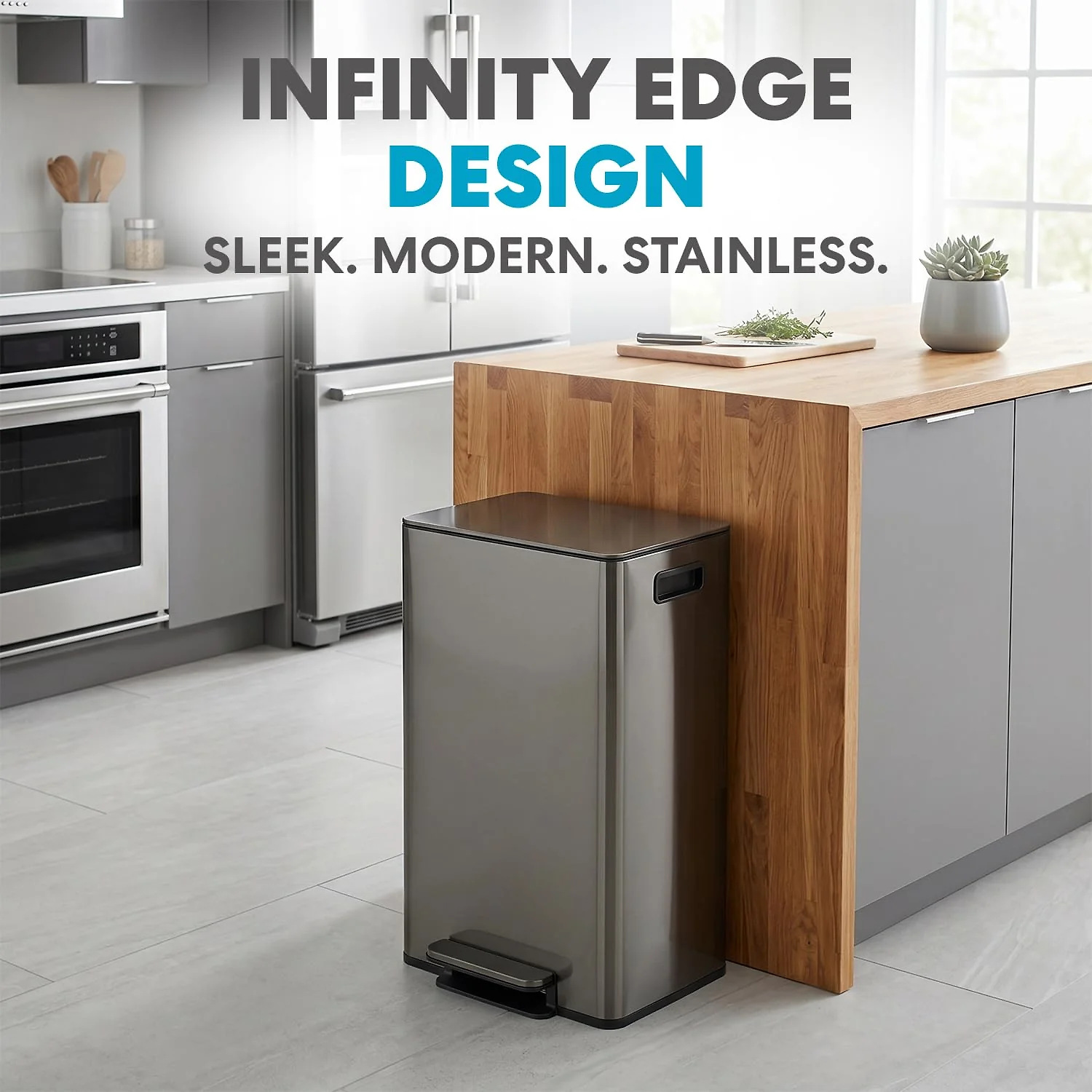 Simpli-Magic 13 Gallon / 50L Step Trash Can. Infinity Edge. Black