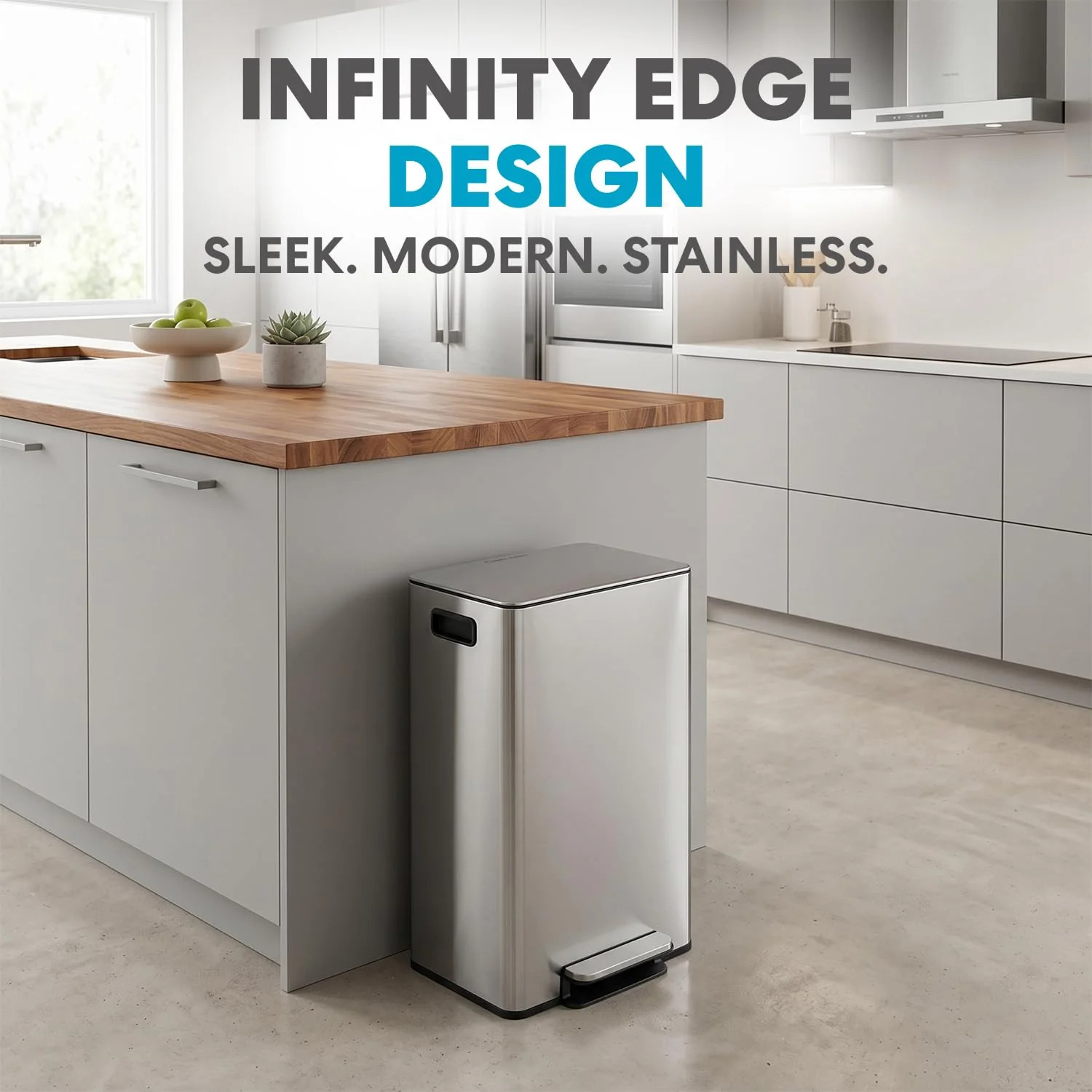 Simpli-Magic 13 Gallon / 50L Step Trash Can. Infinity Edge. Silver