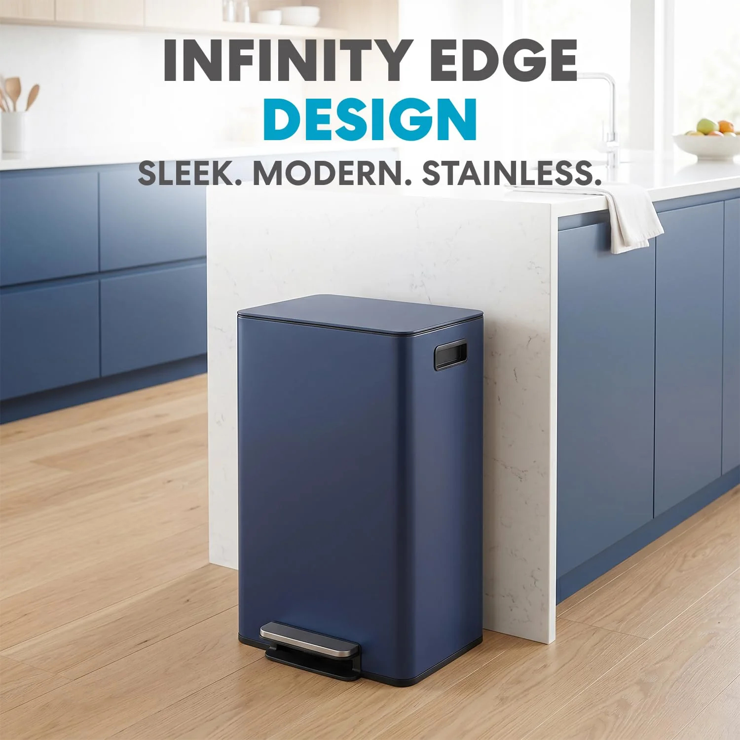 Simpli-Magic 13 Gallon / 50L Step Trash Can. Infinity Edge. Blue