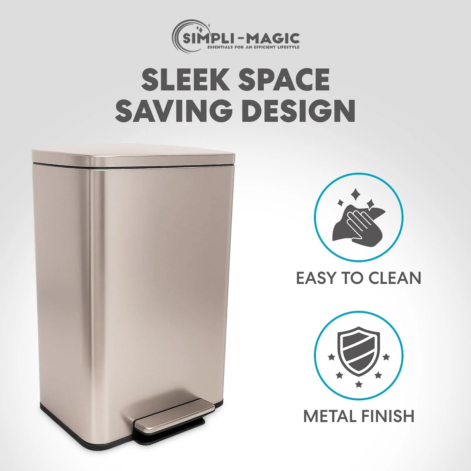 SIMPLI-Magic 13.2 Gallon/50 Liter. Kitchen Trash Can. Stainless Steel. Step-On Garbage Bin with Removable Inner Bucket for Kitchen. Office. and Bedroom. Rose Gold