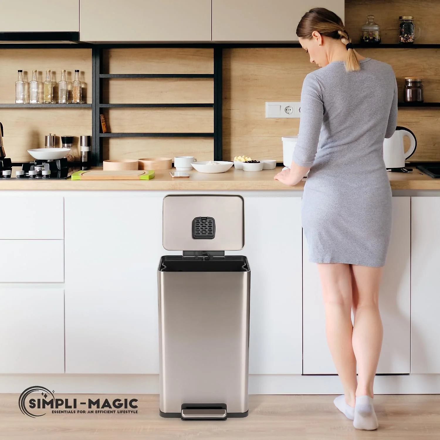SIMPLI-Magic 13.2 Gallon/50 Liter. Kitchen Trash Can. Stainless Steel. Step-On Garbage Bin with Removable Inner Bucket for Kitchen. Office. and Bedroom. Rose Gold