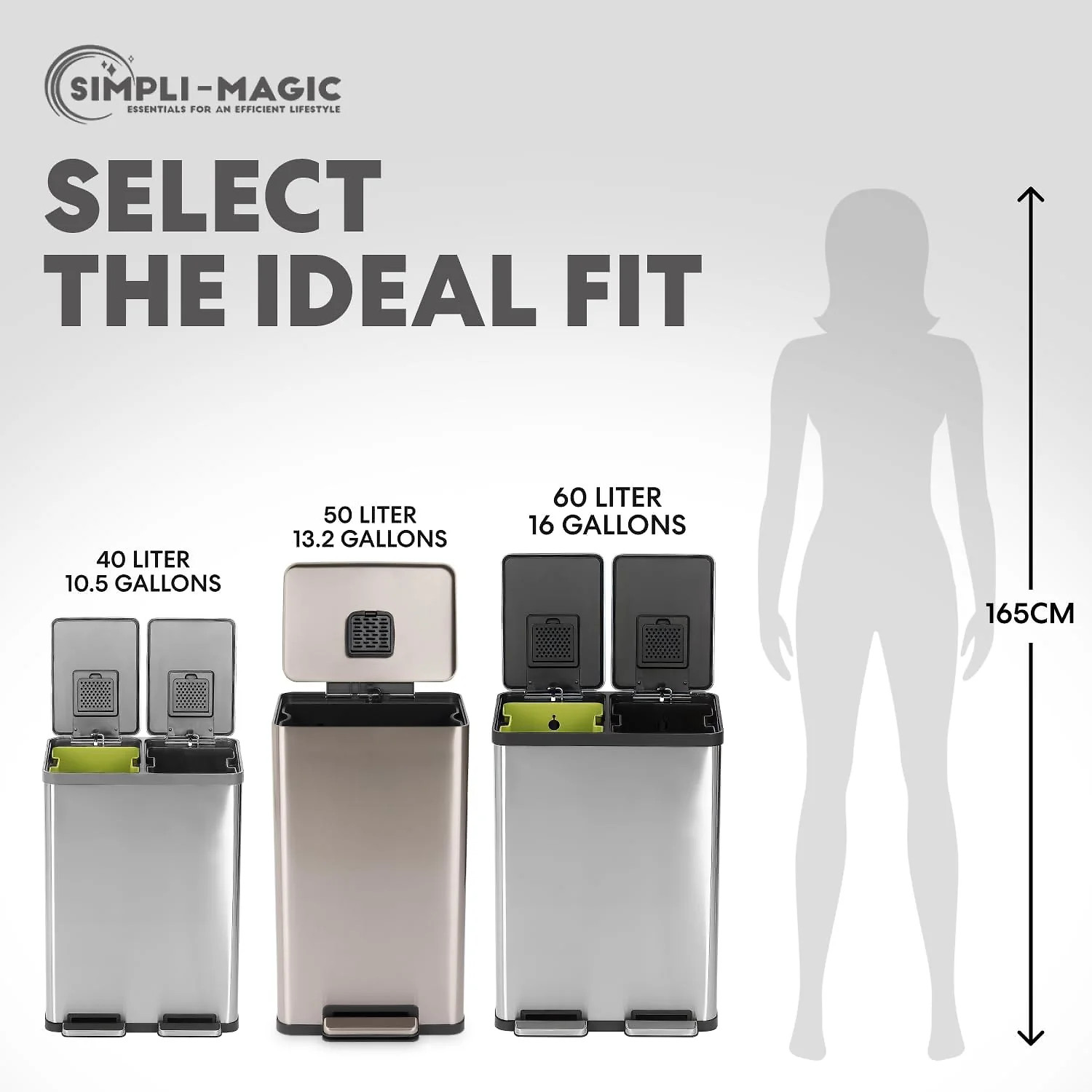SIMPLI-Magic 13.2 Gallon/50 Liter. Kitchen Trash Can. Stainless Steel. Step-On Garbage Bin with Removable Inner Bucket for Kitchen. Office. and Bedroom. Rose Gold
