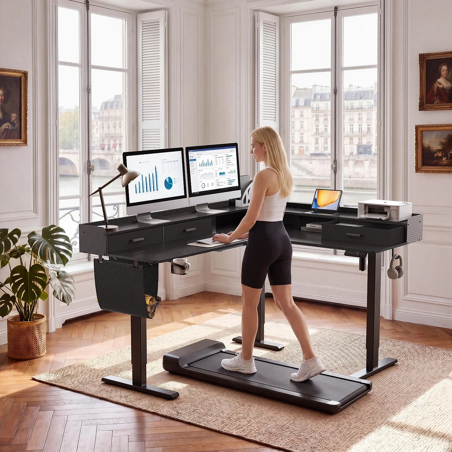 L-Shape With Drawer Standing Desk
