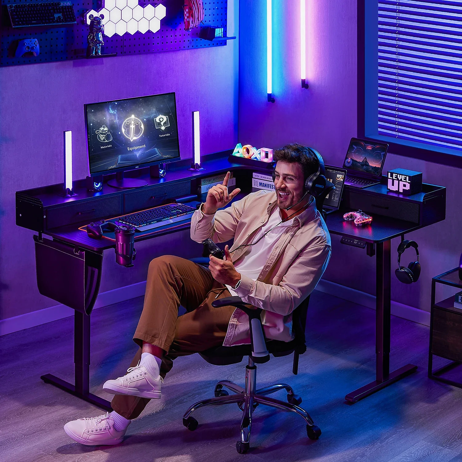 L-Shape With Drawer Standing Desk