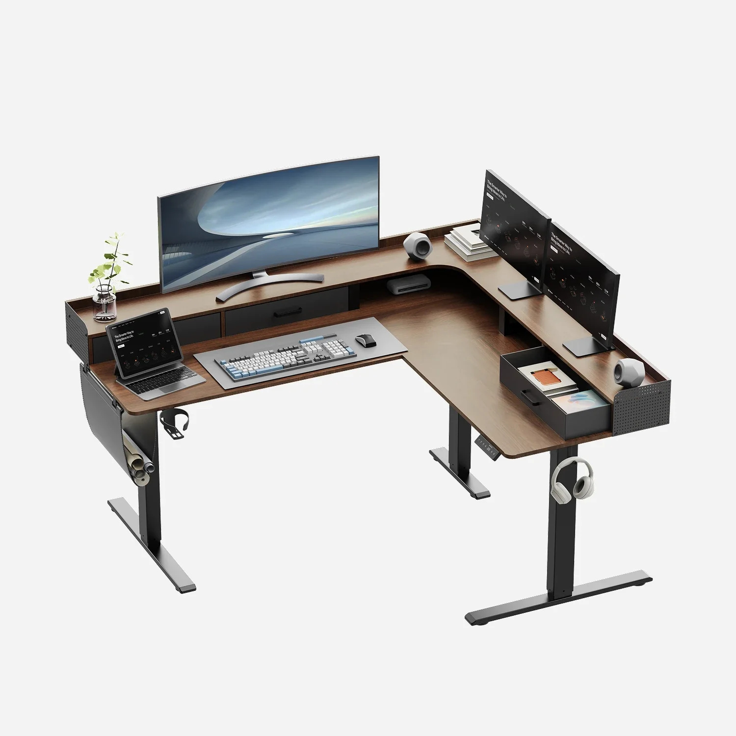 L-Shape With Drawer Standing Desk