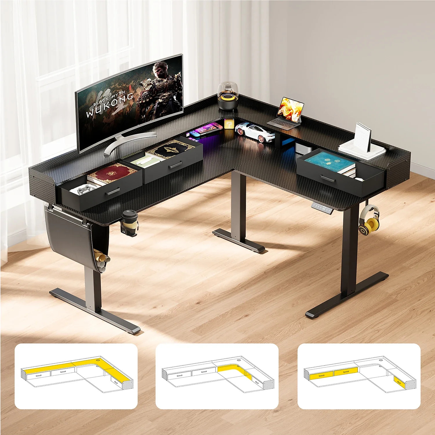 L-Shape With Drawer Standing Desk