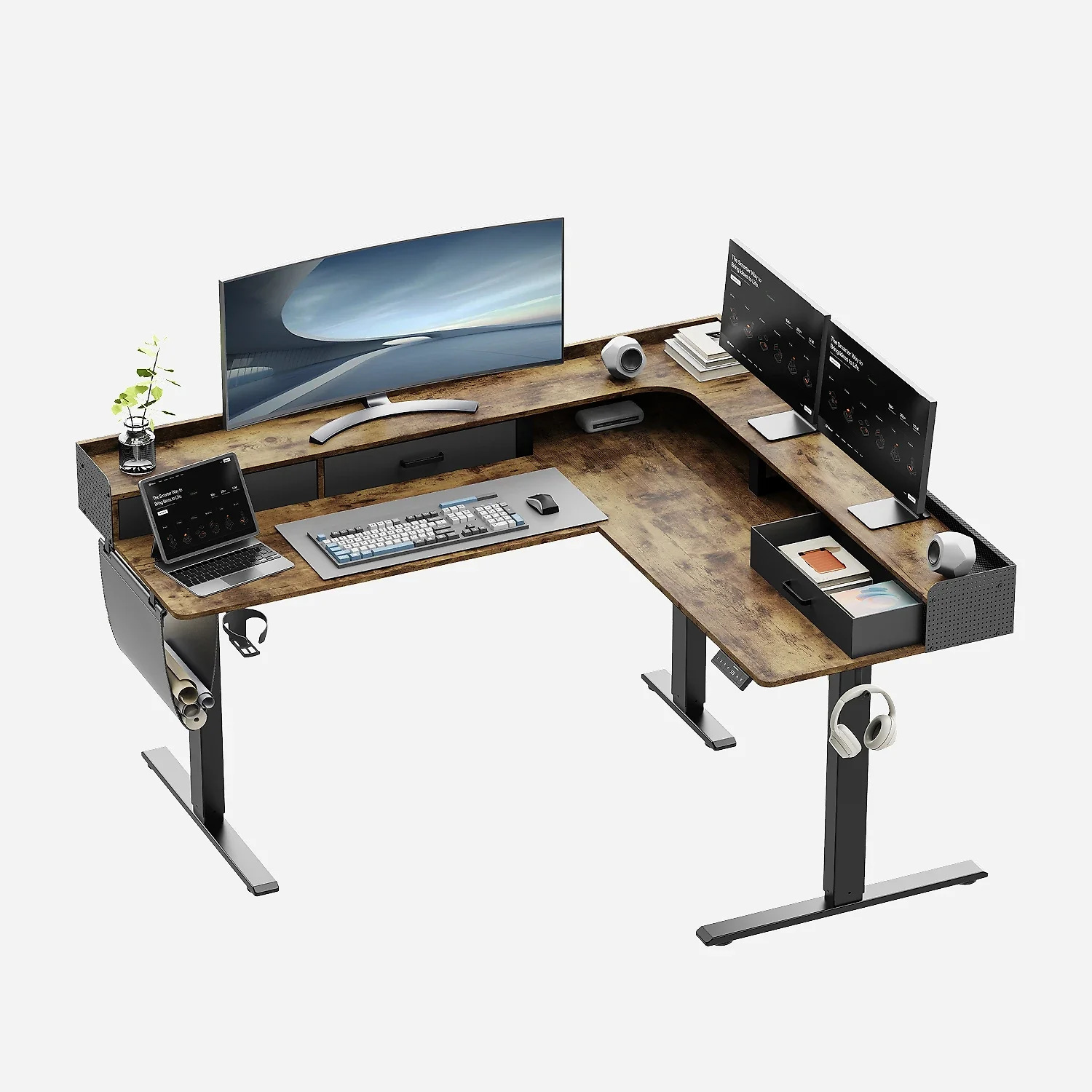 L-Shape With Drawer Standing Desk