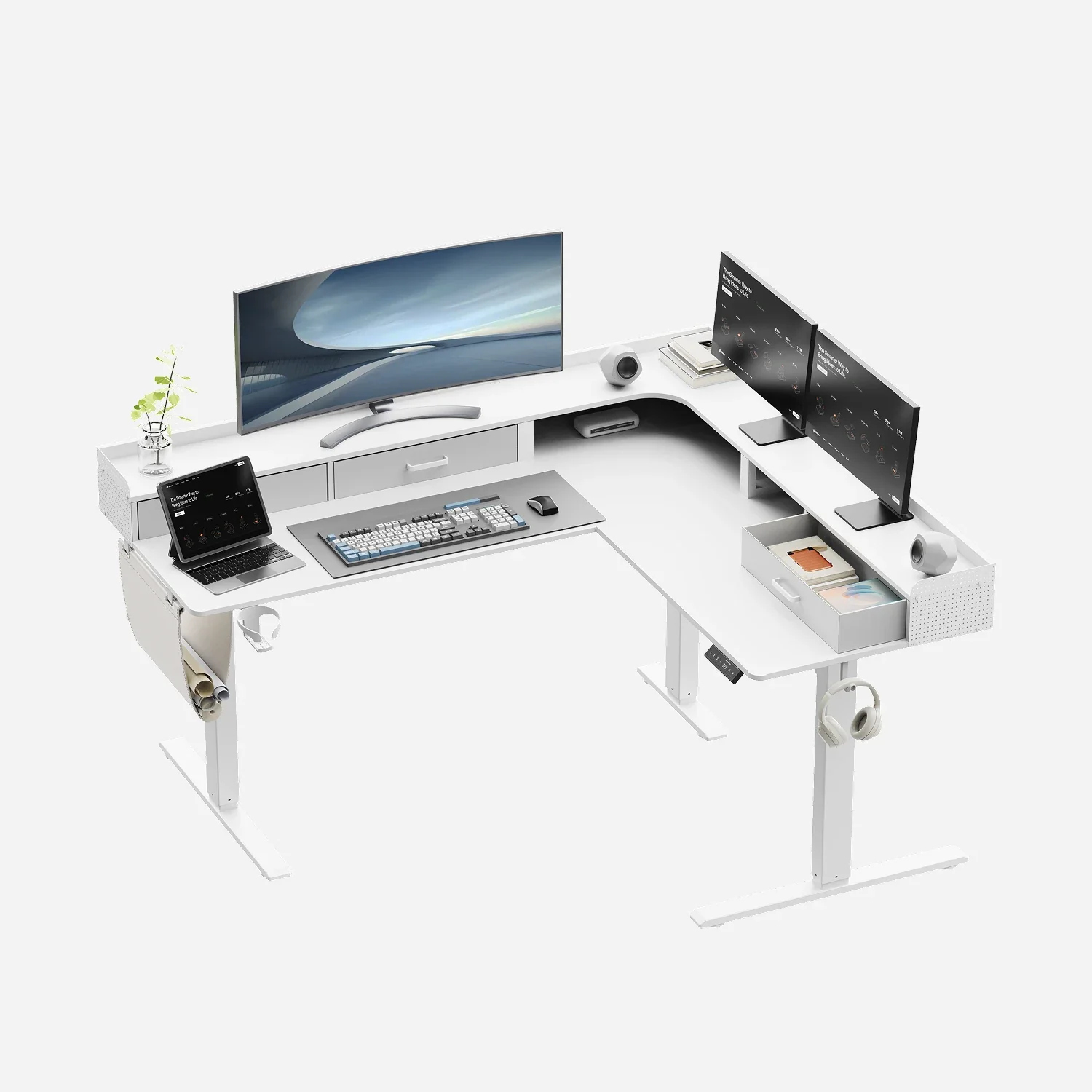 L-Shape With Drawer Standing Desk
