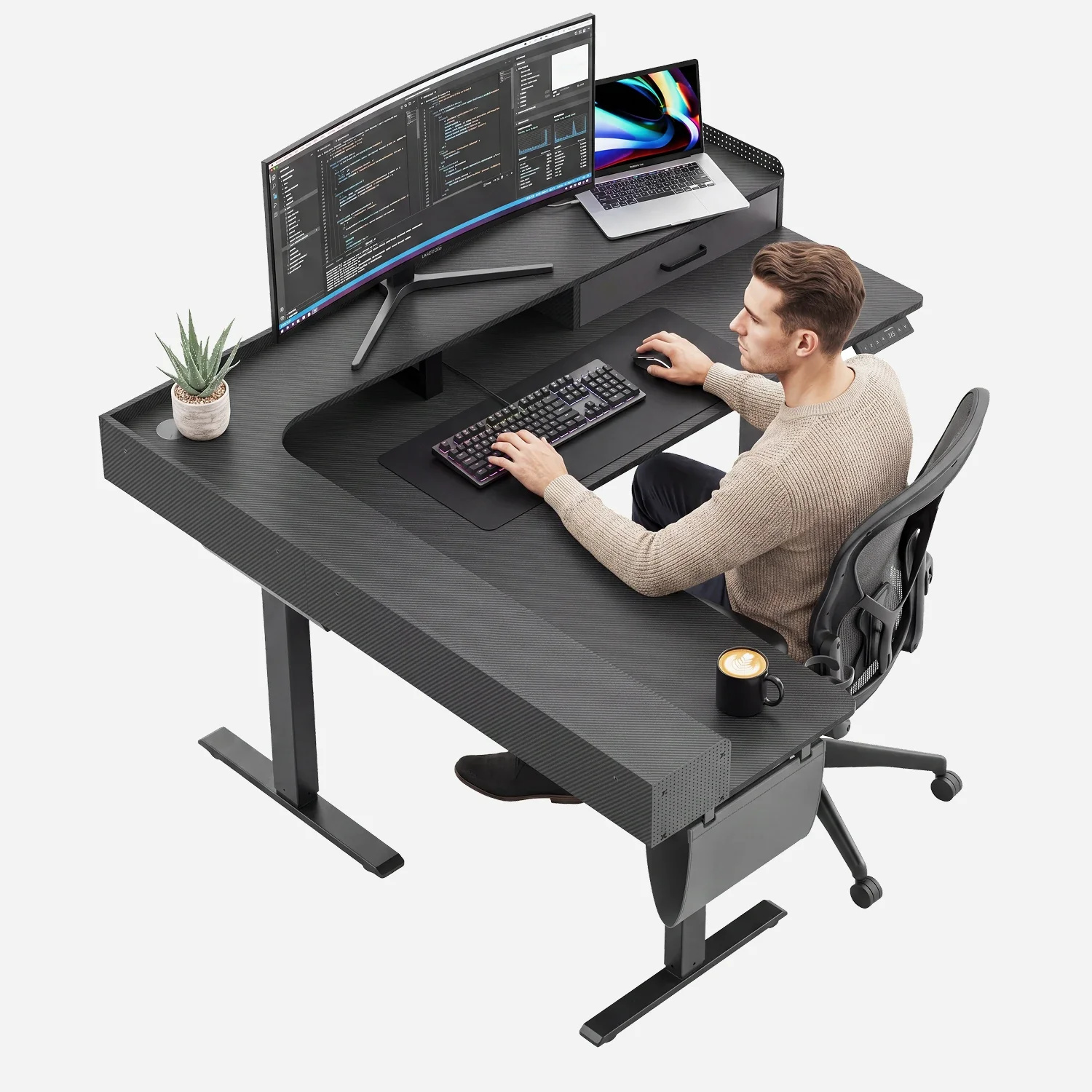 L-Shape With Drawer Standing Desk