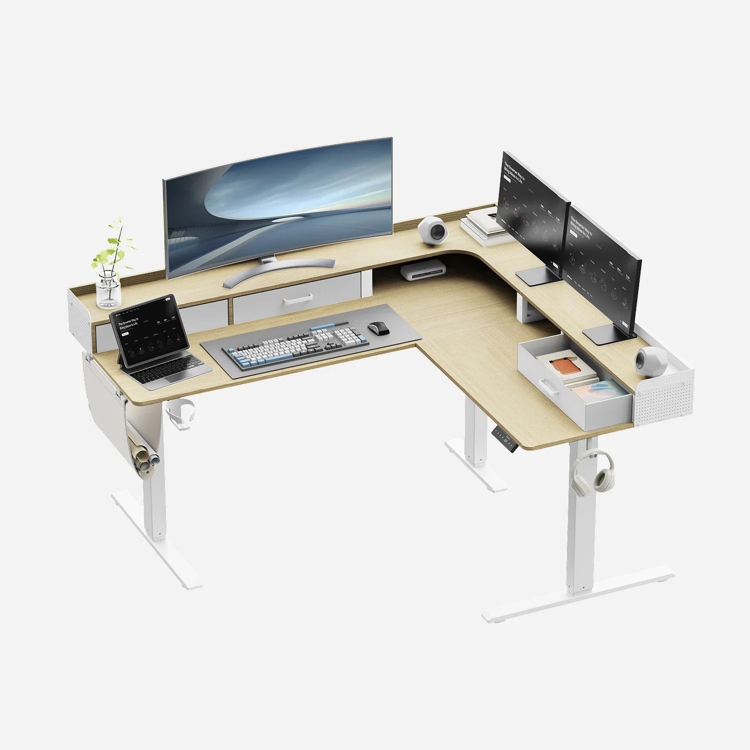 L-Shape With Drawer Standing Desk