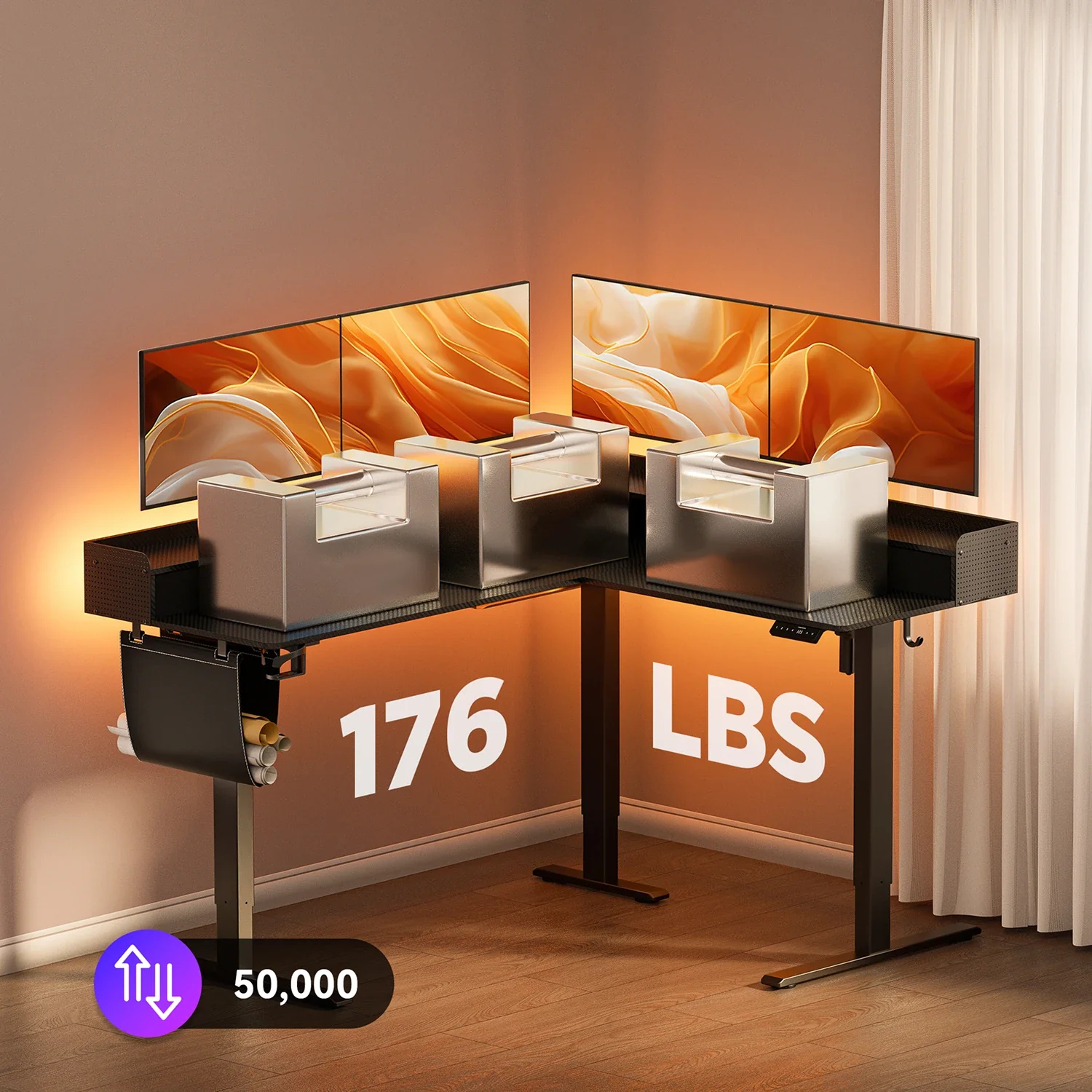 L-Shape With Drawer Standing Desk