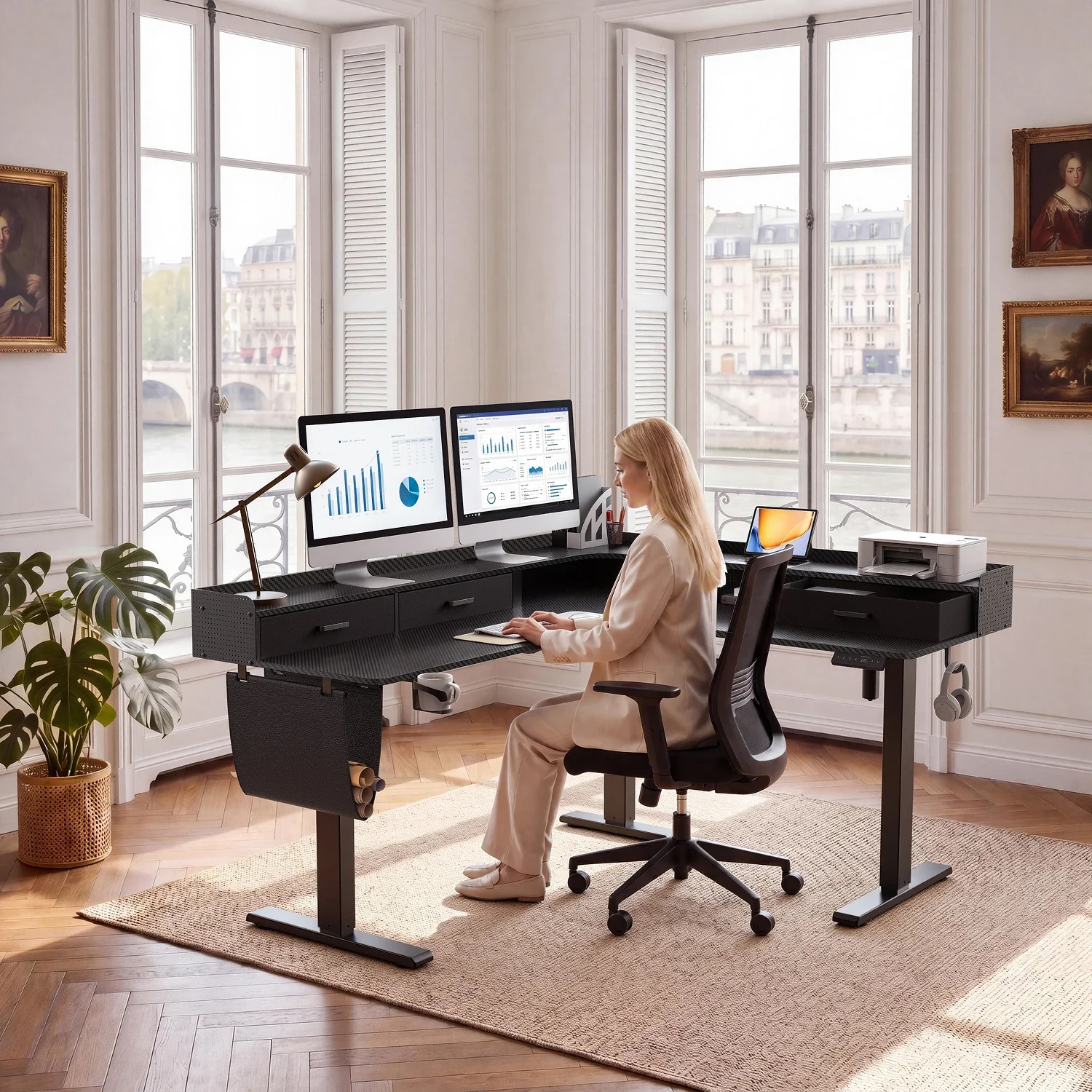 L-Shape With Drawer Standing Desk
