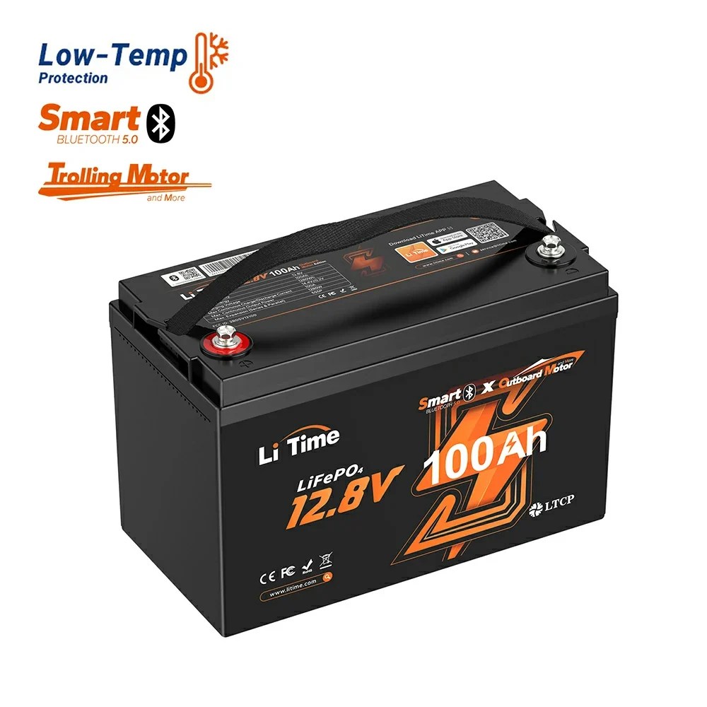 LiTime 12V 100Ah Plus Marine Deep Cycle Battery for Electric Outboard Trolling Motor With Bluetooth