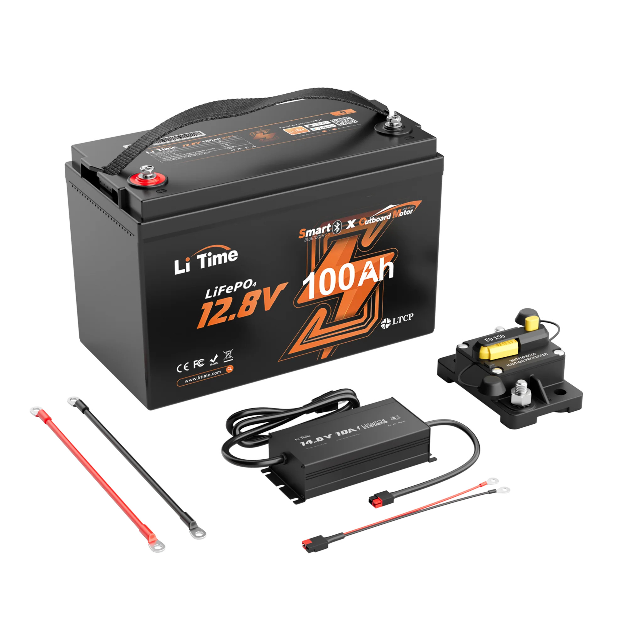 LiTime 12V 100Ah Plus Marine Deep Cycle Battery for Electric Outboard Trolling Motor With Bluetooth