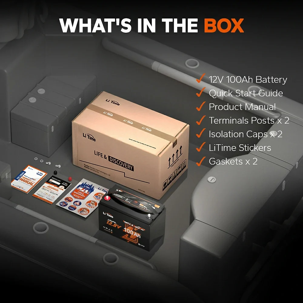 LiTime 12V 100Ah Plus Marine Deep Cycle Battery for Electric Outboard Trolling Motor With Bluetooth